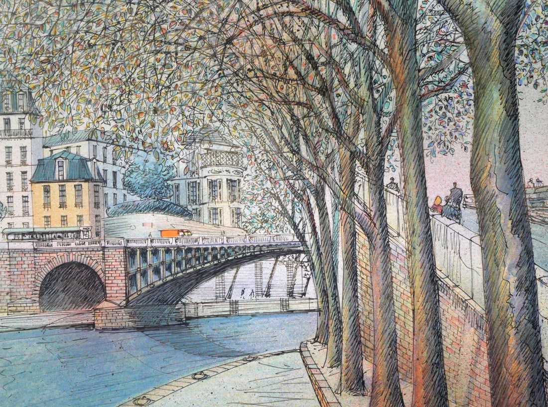 ロルフ　ラフルスキー（Rolf　RAFFLEWSKI）「ヌイイの橋（パリ）」リトグラフ　拡大画像5