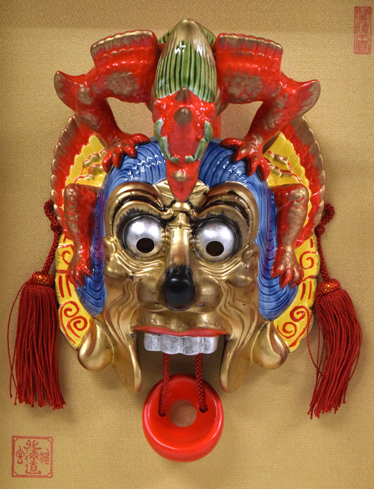 神宮舞楽「蘭陵王」陶製舞楽面額装品　作品全体拡大画像