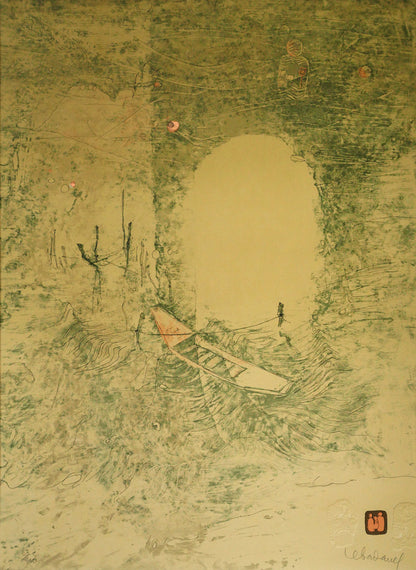 ルバダン（LEBADAMG）「ドックの船（Boat　at　Docks）」リトグラフ　作品全体画像