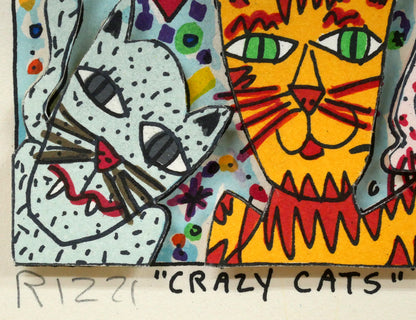 ジェームス　リジィ（JAMES　RIZZI）「CRAZY　CATS」3Dリトグラフ　本人直筆鉛筆サイン、作品タイトル