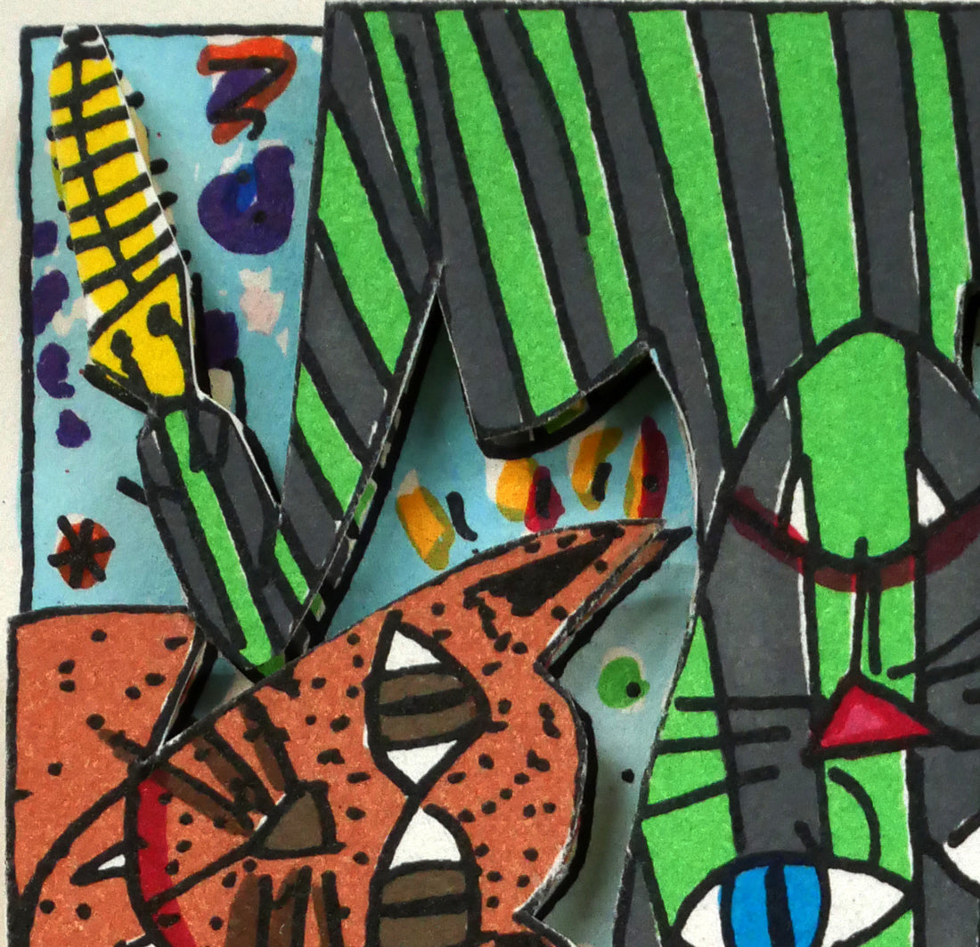 ジェームス　リジィ（JAMES　RIZZI）「CRAZY　CATS」3Dリトグラフ　拡大画像1