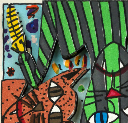 ジェームス　リジィ（JAMES　RIZZI）「CRAZY　CATS」3Dリトグラフ　拡大画像1