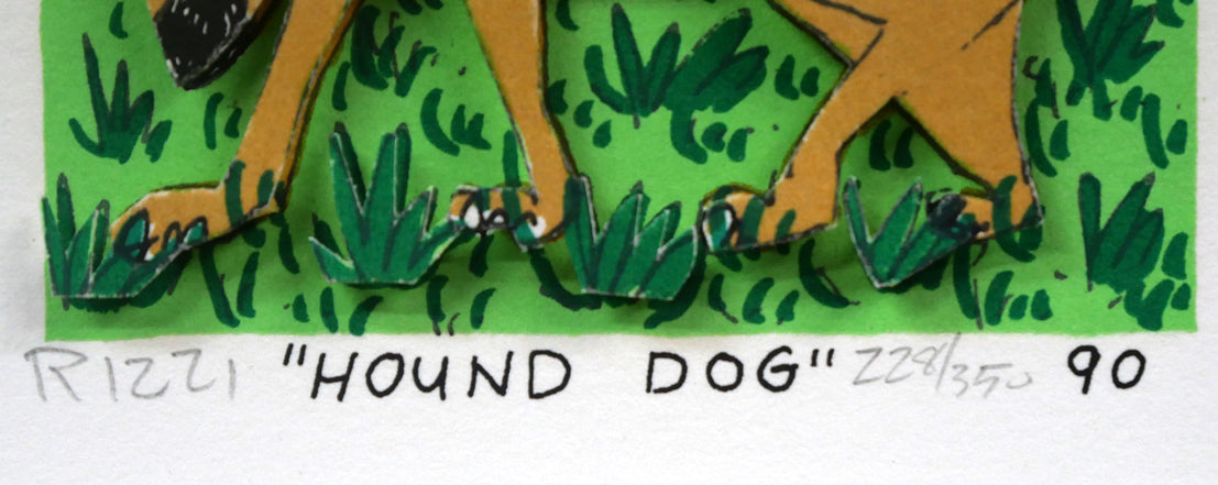 ジェームス・リジィ（JAMES　RIZZI）「HOUND　DOG」3Dシルクスクリーン版画　サイン、タイトル、限定番号（ed,228/350）、年記（1990年作）