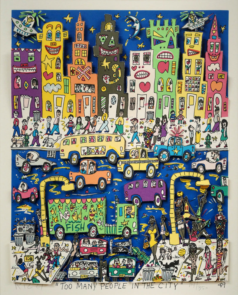ジェームス・リジィ（JAMES　RIZZI）「TOO　MANY　PEOPLE　IN　THE　CITY」3Dシルクスクリーン版画　作品全体画像