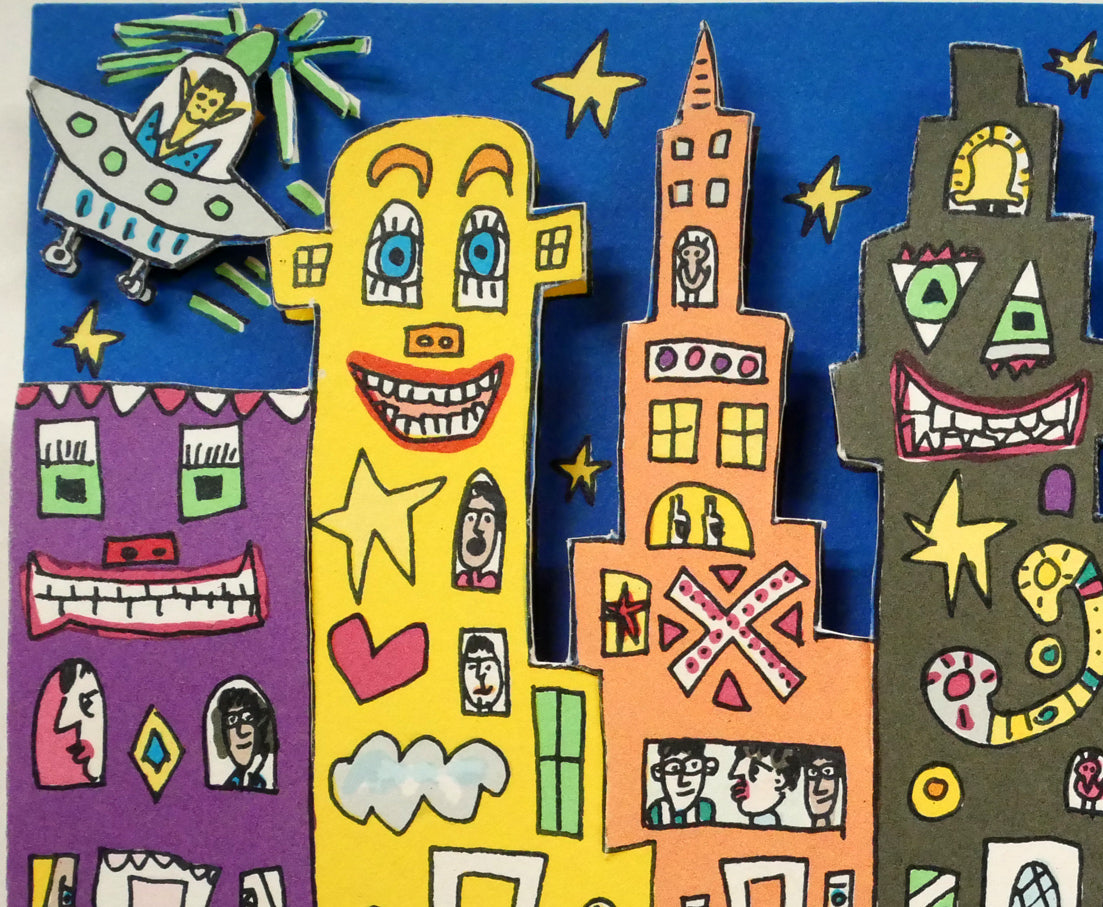 ジェームス・リジィ（JAMES　RIZZI）「TOO　MANY　PEOPLE　IN　THE　CITY」3Dシルクスクリーン版画　拡大画像1