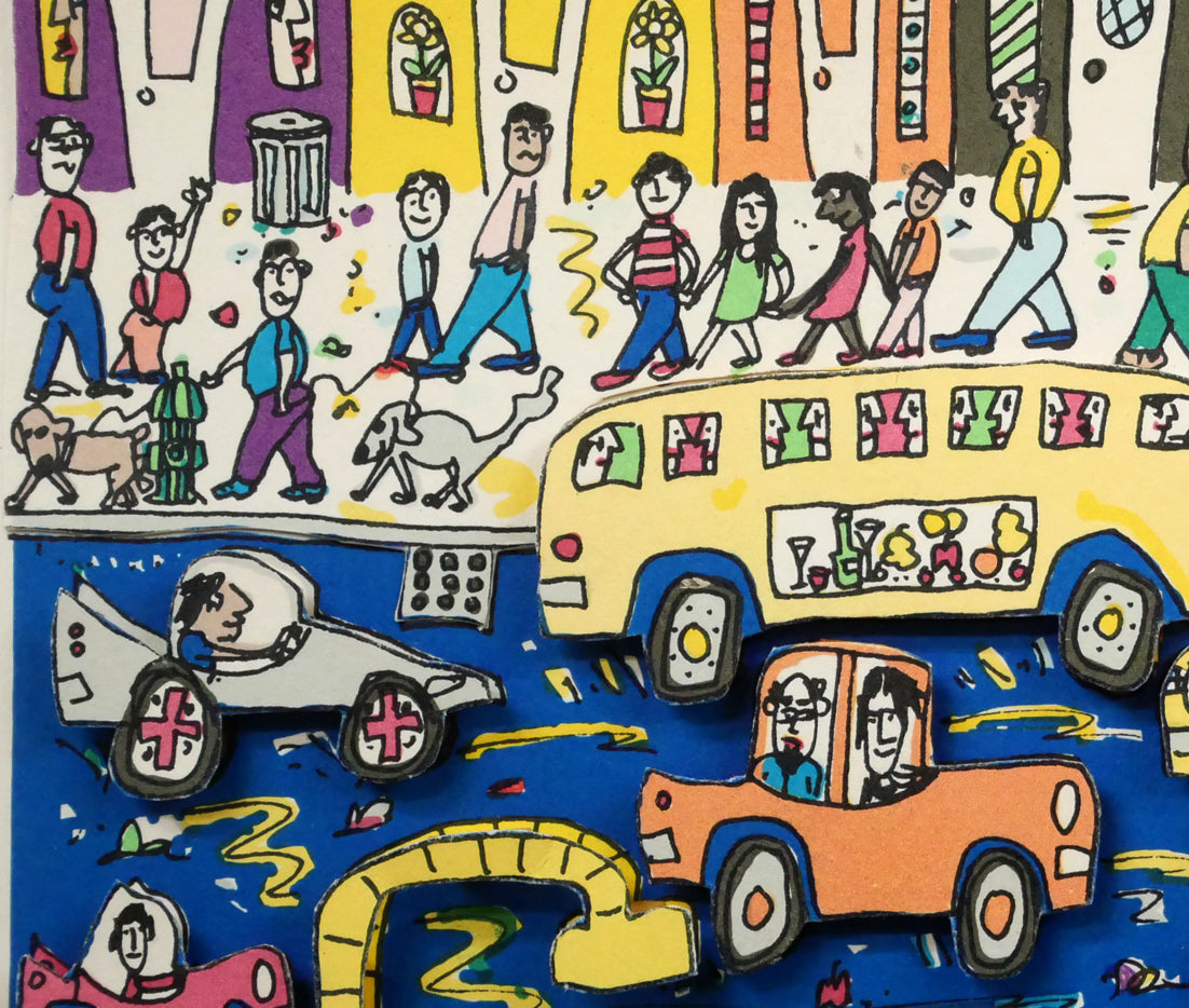 ジェームス・リジィ（JAMES　RIZZI）「TOO　MANY　PEOPLE　IN　THE　CITY」3Dシルクスクリーン版画　拡大画像3