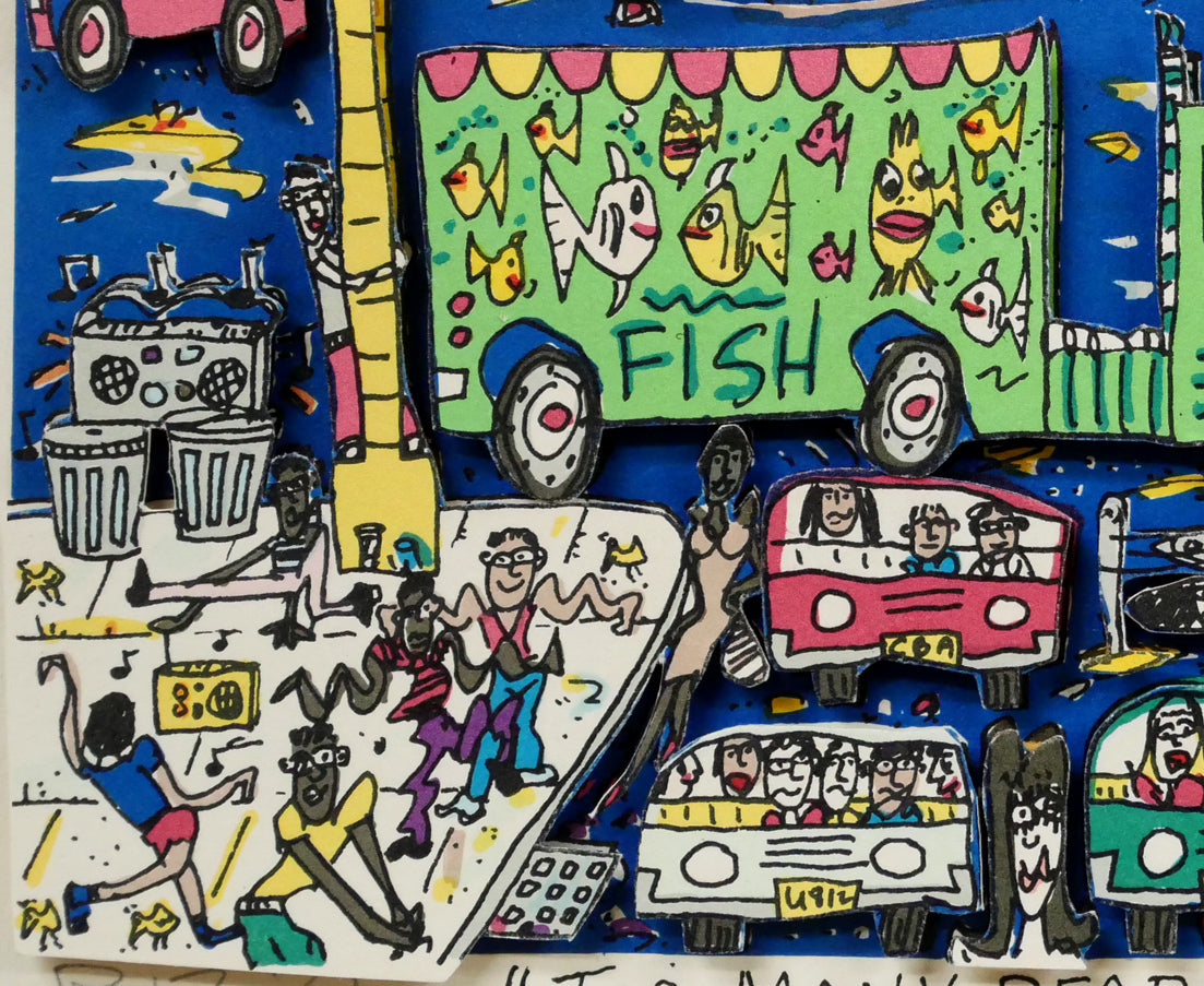 ジェームス・リジィ（JAMES　RIZZI）「TOO　MANY　PEOPLE　IN　THE　CITY」3Dシルクスクリーン版画　拡大画像5