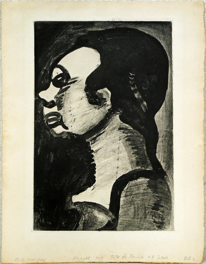 ジョルジュ　ルオー（Georges　ROUAULT）「横顔:『ユビュおやじの再生』より」銅版画　作品シート全体画像