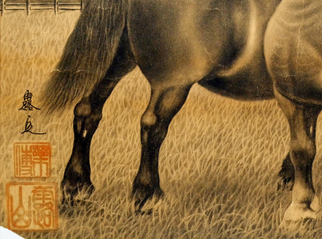 露山（畠中清喜）「馬二頭」木炭画・水墨・10号大　拡大画像5