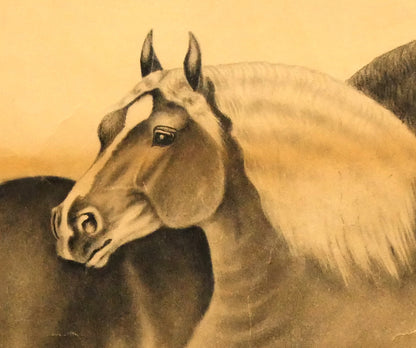 露山（畠中清喜）「馬二頭」木炭画・水墨・10号大　拡大画像2