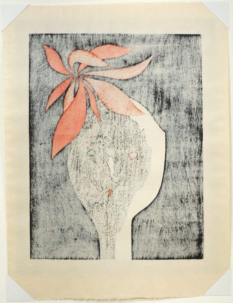 斎藤清「花と少女」木版画　作品シート裏側画像