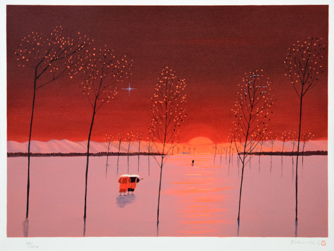 斎藤真一「朝の光」リトグラフ　作品全体拡大画像