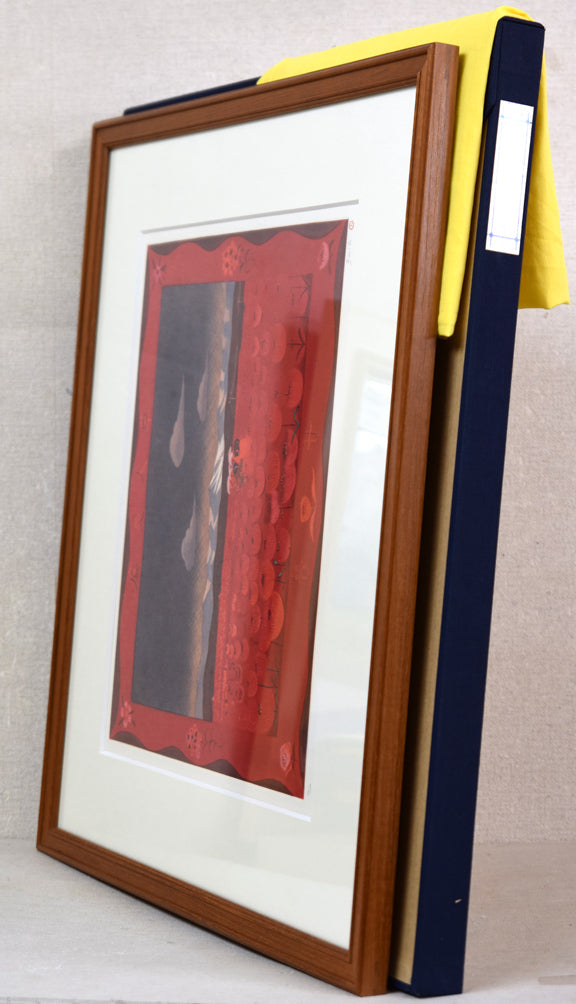斎藤真一「虞美人草」銅版画　付属品画像（黄袋、布タトウ箱）
