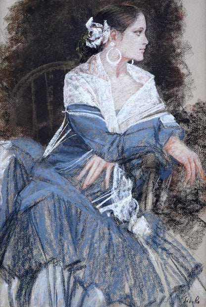 斎藤三郎「セビリアの娘」パステル画・10号　作品全体画像