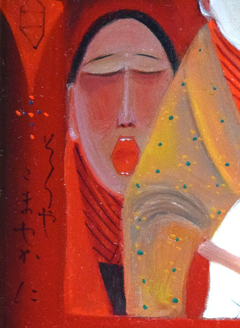 斎藤真一「門付（ 越後瞽女日記より）」油絵・F0号　拡大画像4