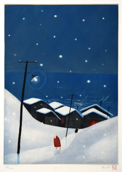 斎藤真一「灯（「雪国」三部作）」銅版画　作品全体拡大画像