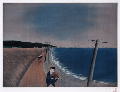 斎藤真一「バイオリン弾き」銅版画　作品全体拡大画像