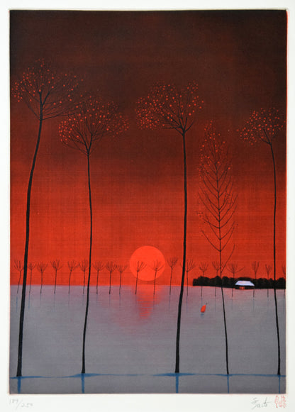 斎藤真一「陽（「雪国」三部作）」銅版画　作品全体拡大画像