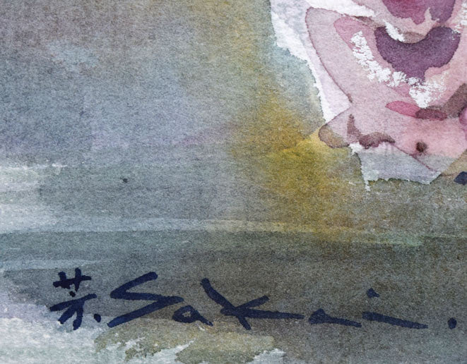 酒井芳元「薔薇」水彩画・3号　サイン拡大画像