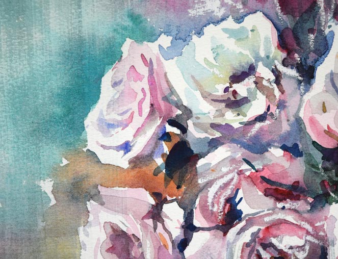 酒井芳元「薔薇」水彩画・3号　拡大画像1