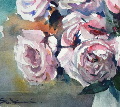 酒井芳元「薔薇」水彩画・3号　拡大画像3