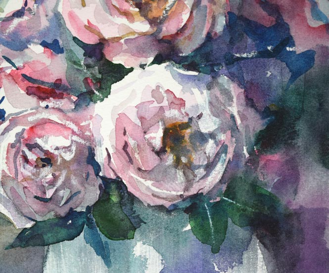 酒井芳元「薔薇」水彩画・3号　拡大画像4
