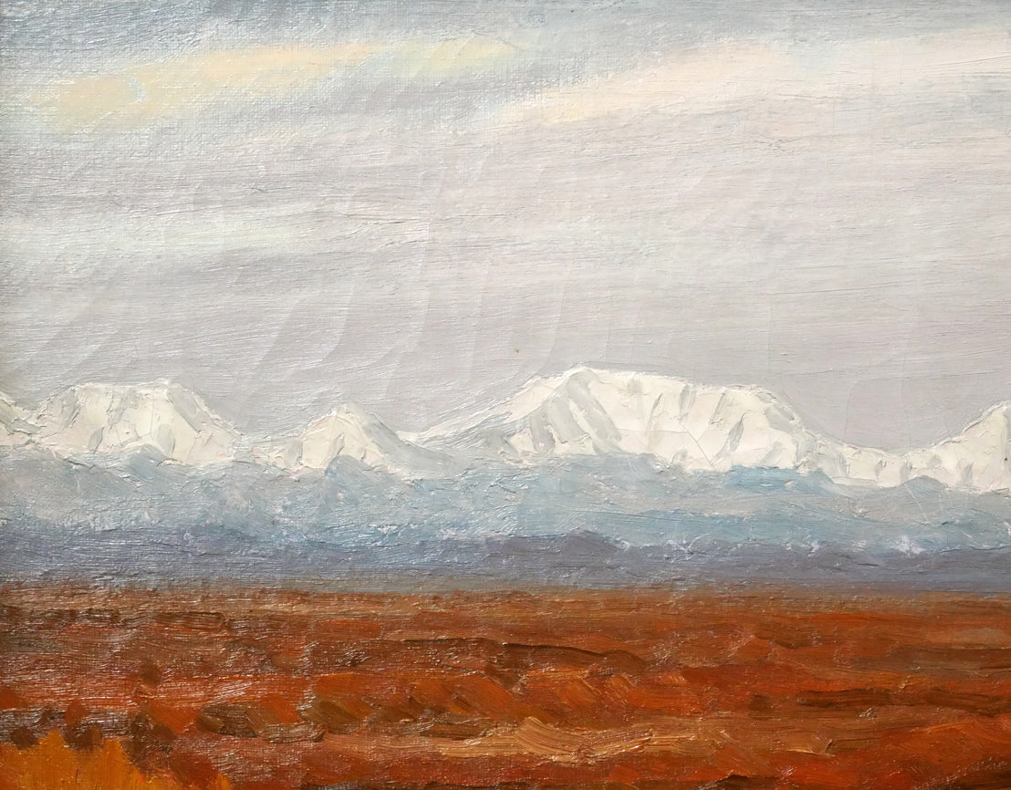 坂本直行「晩秋の原野と日高山脈」油絵・P10号　拡大画像1