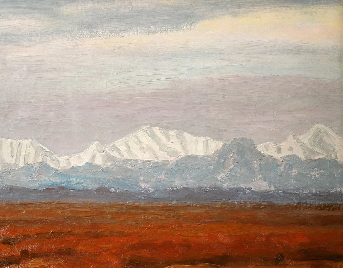 坂本直行「晩秋の原野と日高山脈」油絵・P10号　拡大画像2