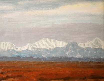 坂本直行「晩秋の原野と日高山脈」油絵・P10号　拡大画像2