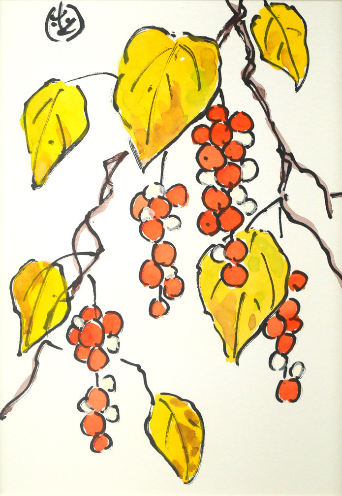 坂本直行「朝鮮五味子」水彩画・SM　作品全体画像
