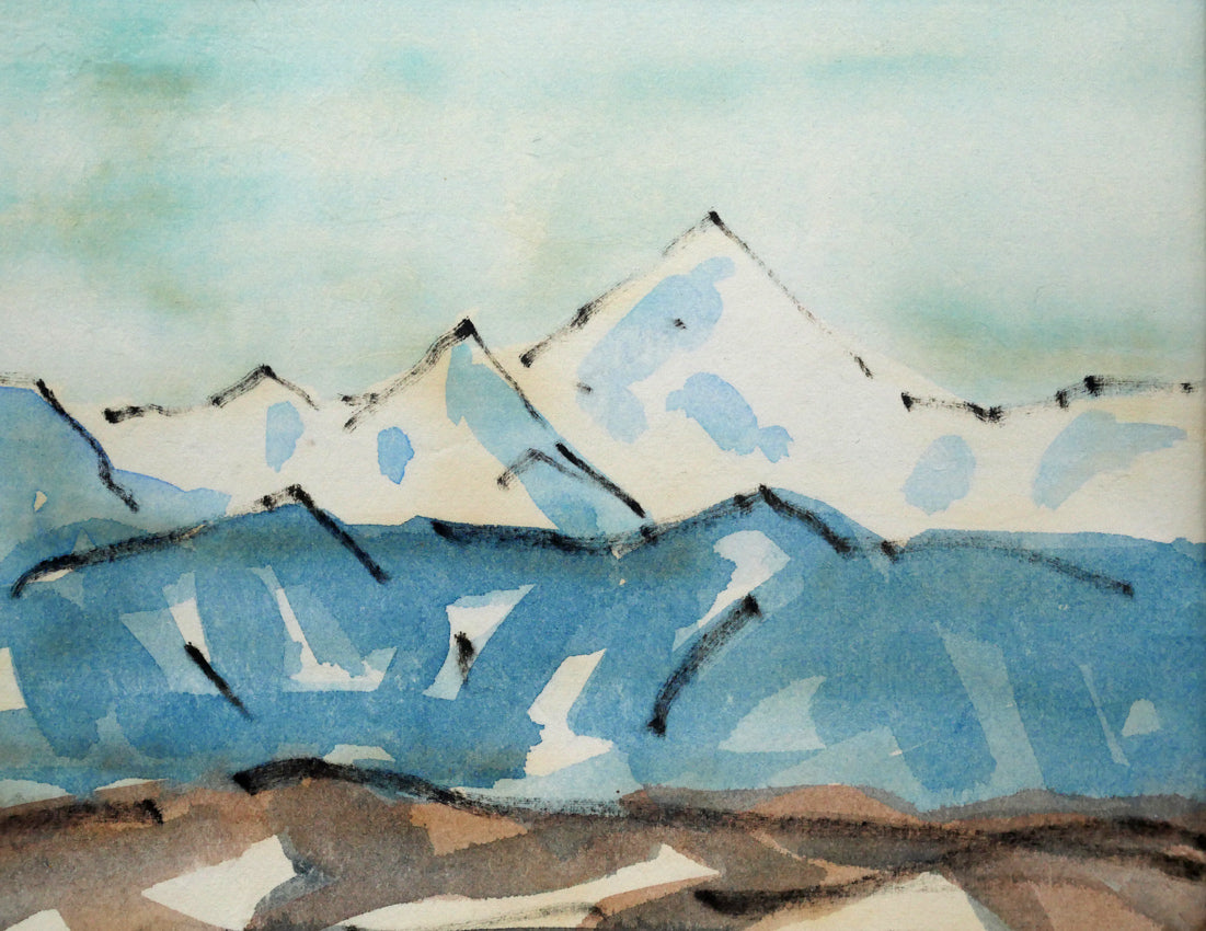 坂本直行「冬の原野とカムイエクウチカウシ山（日高）」水彩画・3号　拡大画像2