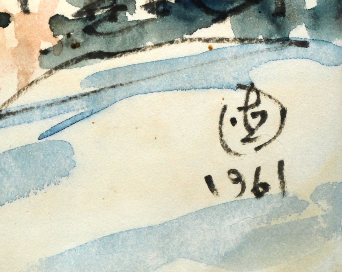 坂本直行「冬の石狩連峰」水彩画・6号　サイン・年記（1961年作）