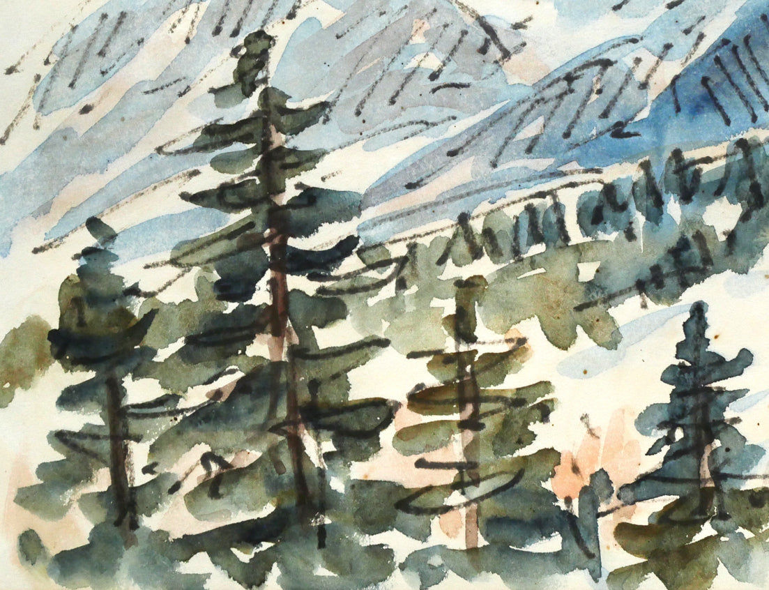 坂本直行「冬の石狩連峰」水彩画・6号　拡大画像4