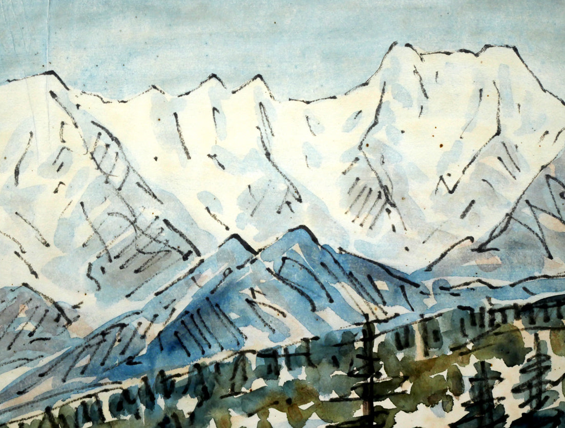 坂本直行「冬の石狩連峰」水彩画・6号　拡大画像2