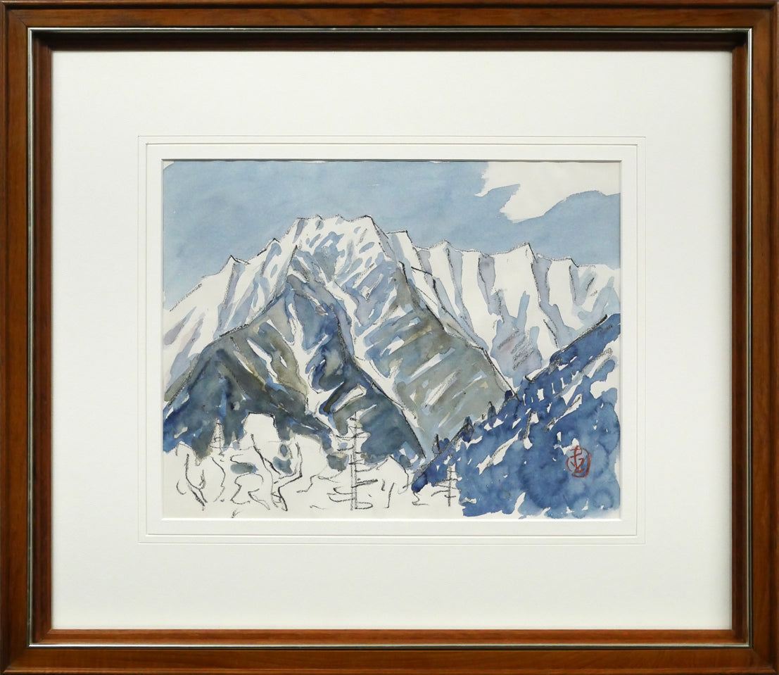 坂本直行「石狩岳（両面作品）」水彩画・6号 絵画買取・販売の小竹美術