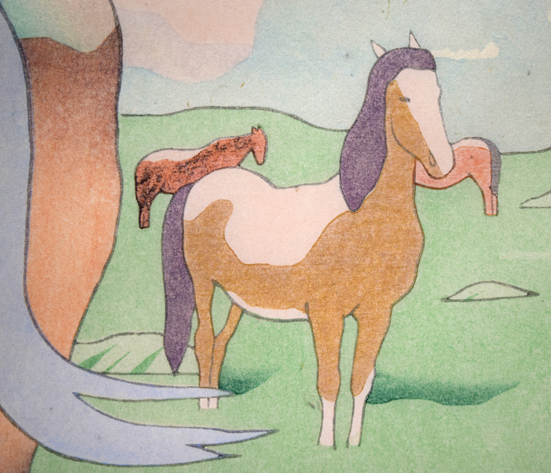 坂本繁二郎「放牧馬」木版画　拡大画像3