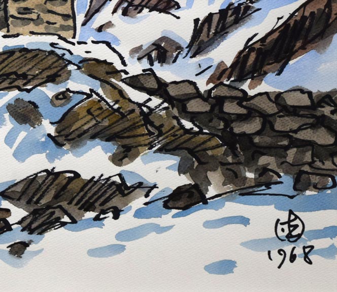 坂本直行「ナムチェにて（ネパール）」水彩画・6号　拡大画像5