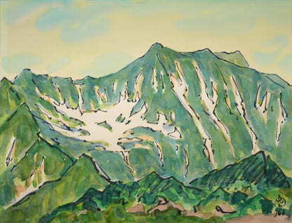坂本直行「夏のエサオマントッタベツ岳（札内岳より）」水彩画・6号　作品全体画像