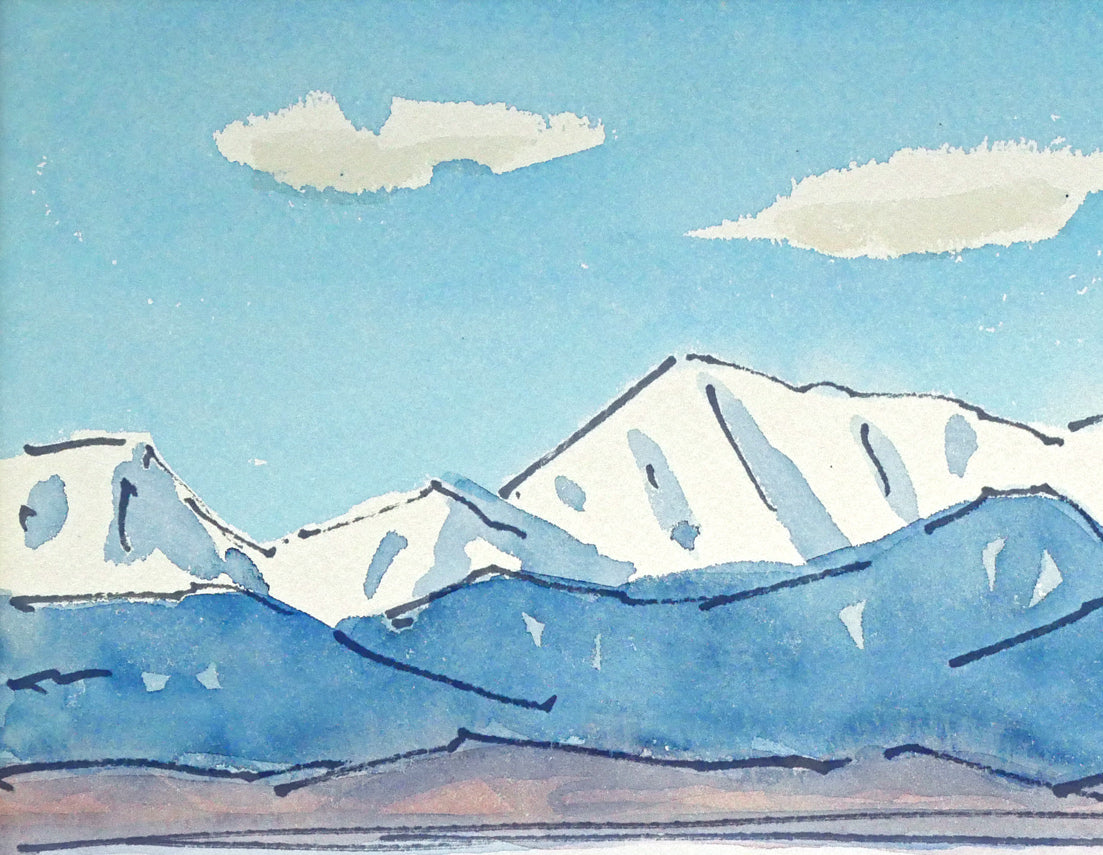 坂本直行「初冬の日高連峰」水彩画・F6号　拡大画像1