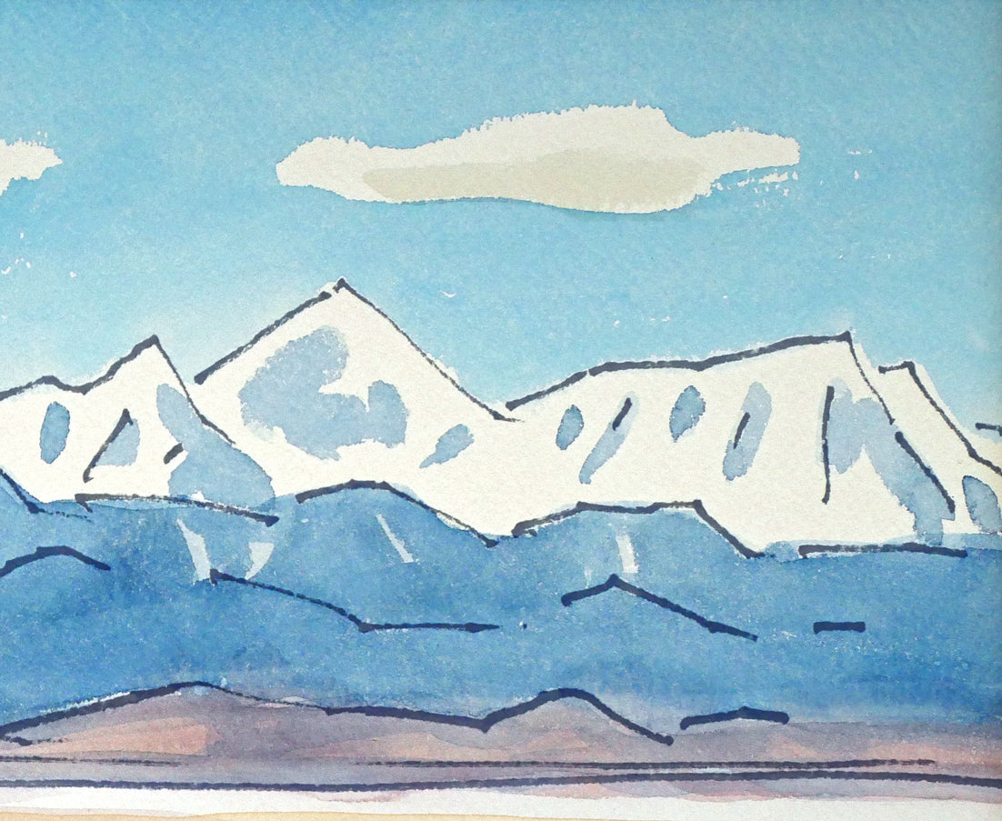 坂本直行「初冬の日高連峰」水彩画・F6号　拡大画像3