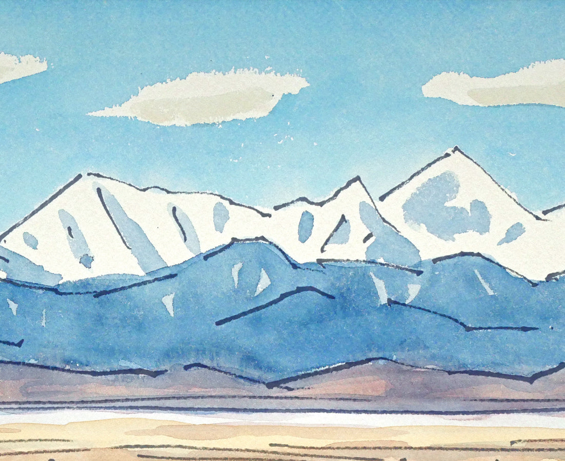 坂本直行「初冬の日高連峰」水彩画・F6号　拡大画像2