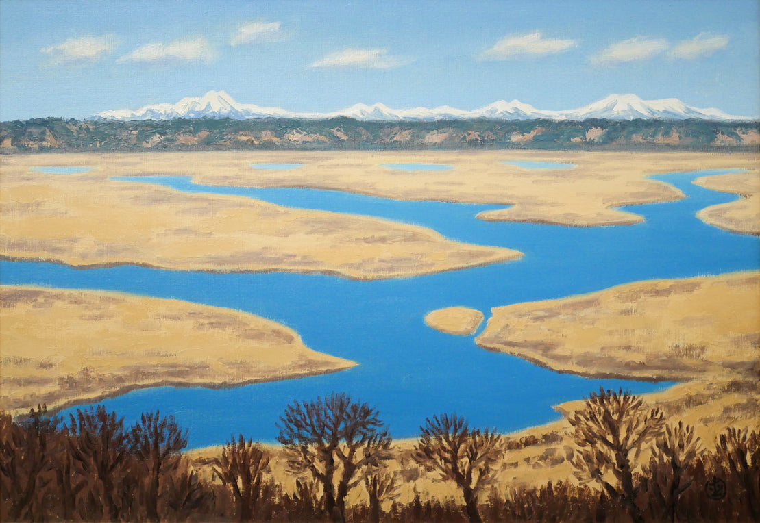 坂本直行「初冬の霧多布湿原と斜里岳・海別岳の遠望」油絵・M15号 絵画