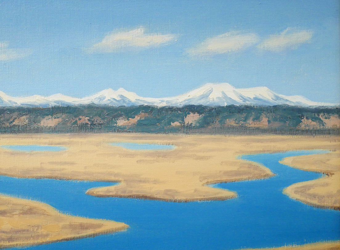 坂本直行「初冬の霧多布湿原と斜里岳・海別岳の遠望」油絵・M15号　拡大画像3