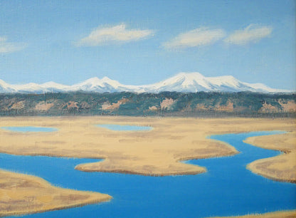 坂本直行「初冬の霧多布湿原と斜里岳・海別岳の遠望」油絵・M15号　拡大画像3