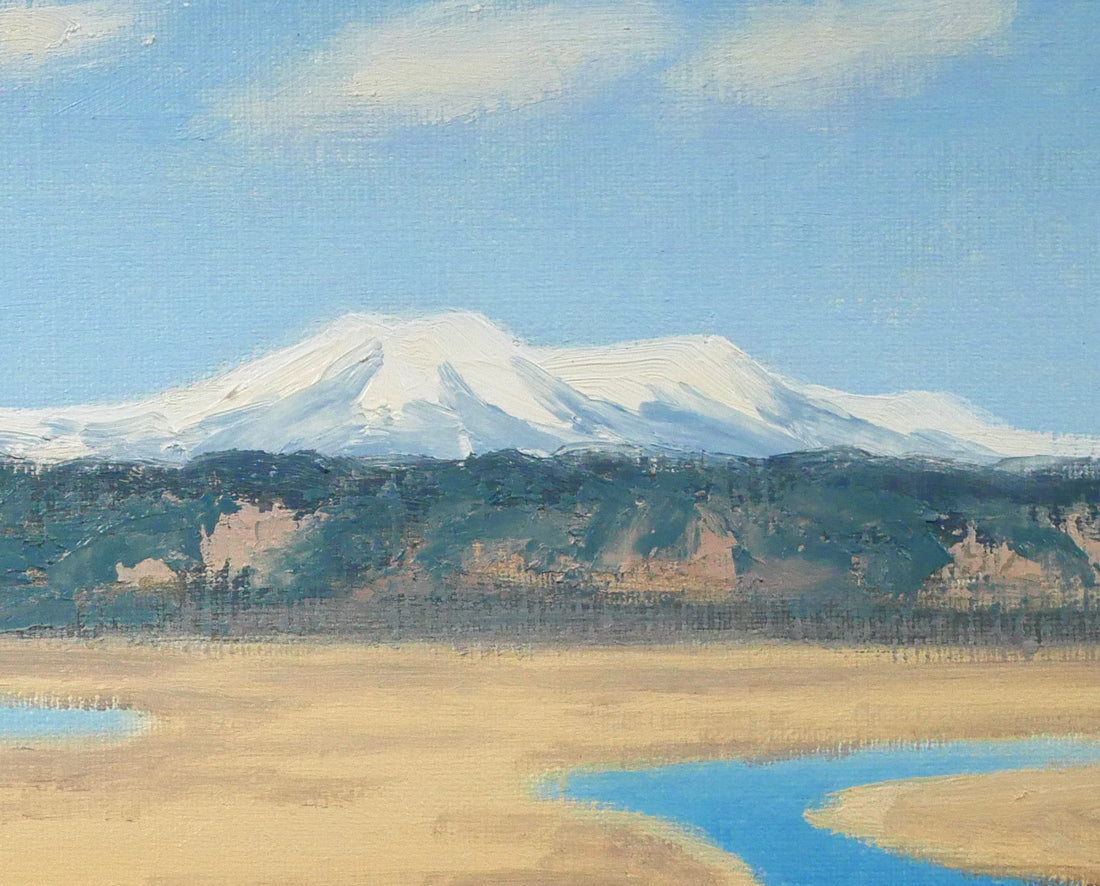 坂本直行「初冬の霧多布湿原と斜里岳・海別岳の遠望」油絵・M15号　拡大画像4