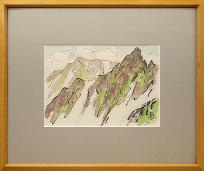 坂本直行「十勝岳」水彩画・3号小