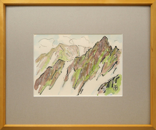 坂本直行「十勝岳」水彩画・3号小