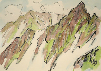 坂本直行「十勝岳」水彩画・3号小　作品全体画像