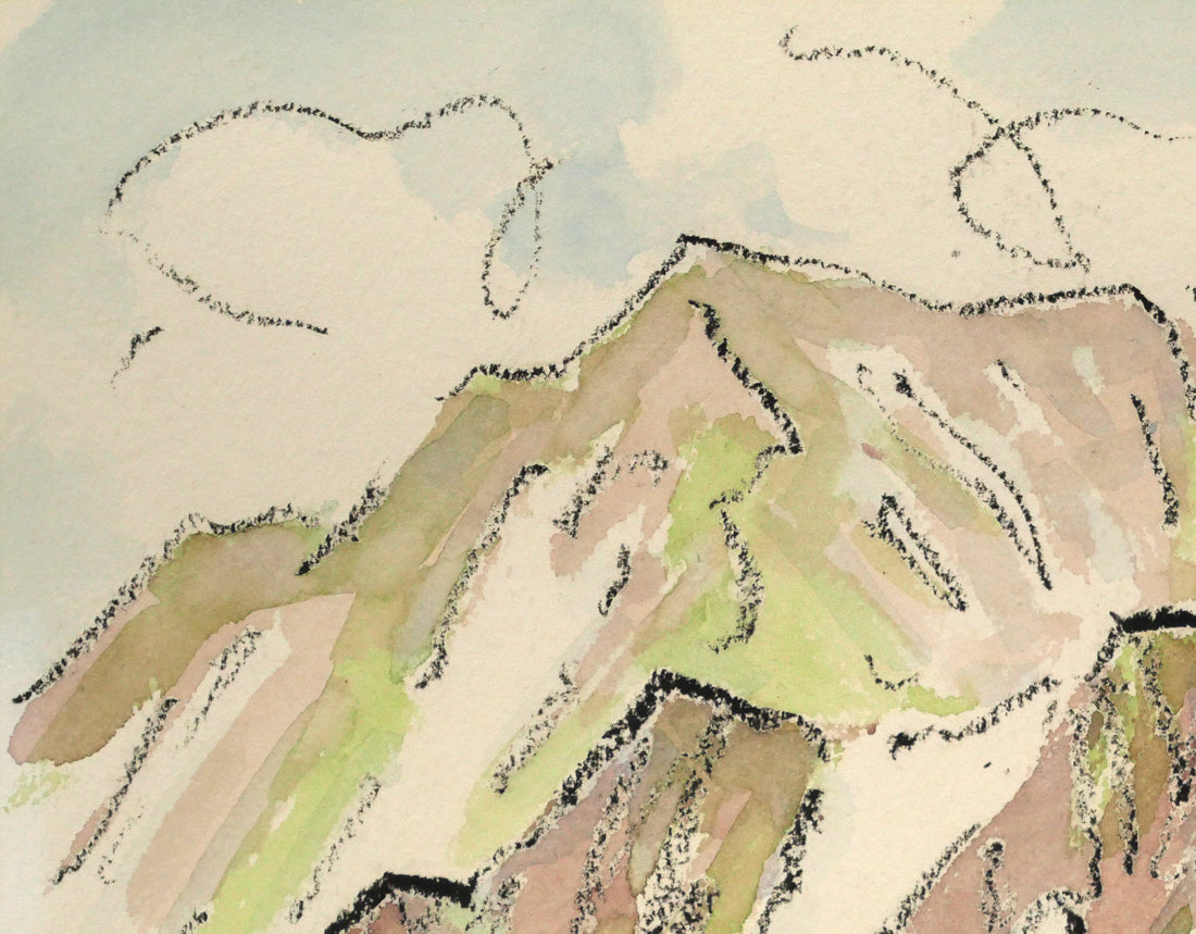 坂本直行「十勝岳」水彩画・3号小　拡大画像1