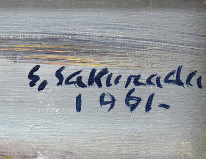 桜田精一「馬」油絵・F3号　サイン、年記（1961年作）